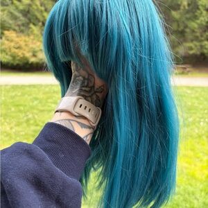 Teal Synthetic Women's Wig with Bangs - Unbranded